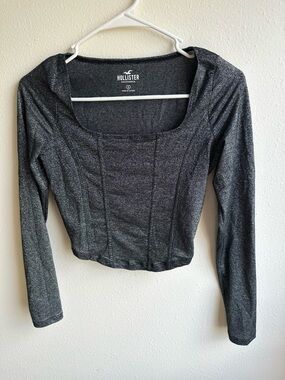✨ Hollister Shimmer Glitter Corset Style Long Sleeve Crop Top Small ✨